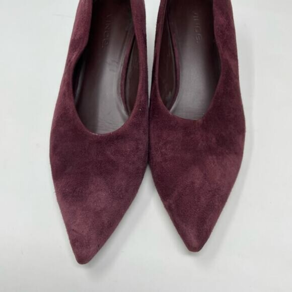 Vince Rafe Burgundy Wine Suede Leather Pointed Toe Classic Flare Heel Pumps 6 - Picture 6 of 14